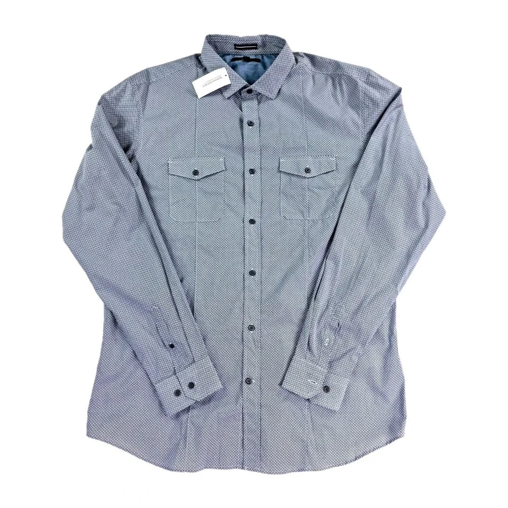Banana Republic Slim Fit, XL Tall Button Up Long Sleeve White Blue Print Shirt